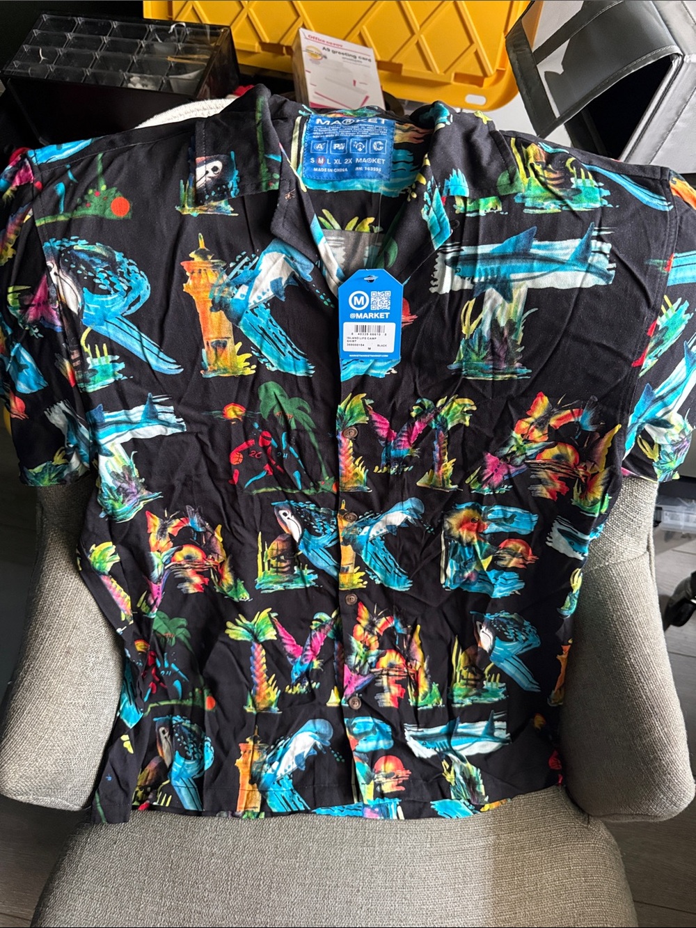 MARKET Black Tropical Print Short-Sleeve Shirt